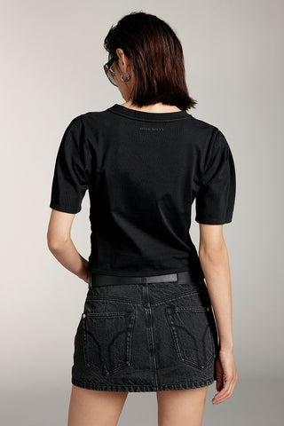 Pleated Design Cotton Short T-Shirt