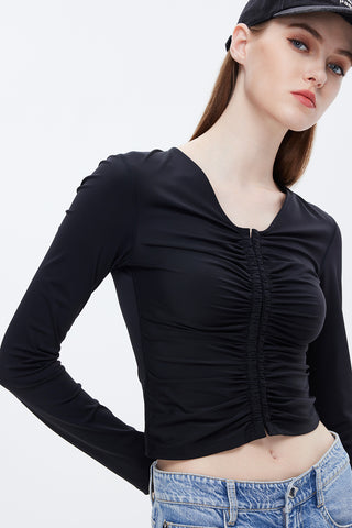 V-Neck Pleated Stretch Fit T-Shirt