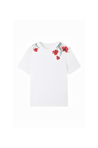 White Delicate Embroidery Flower Short Sleeves T-Shirt