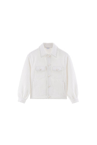 White Polo Collar Denim Jacket