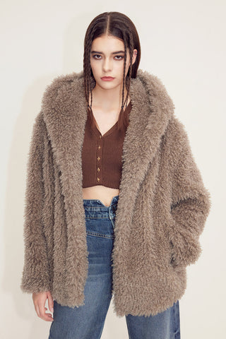 Stylish Hooded Faux Fur Jacket