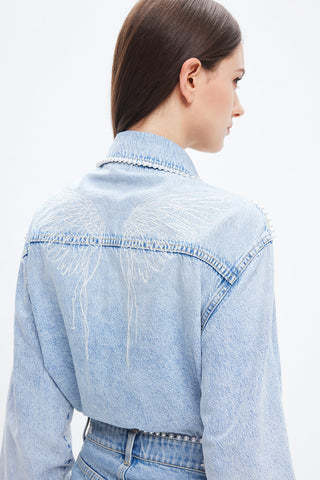Angel Collection Cotton Embroidered Pearl Denim Shirt