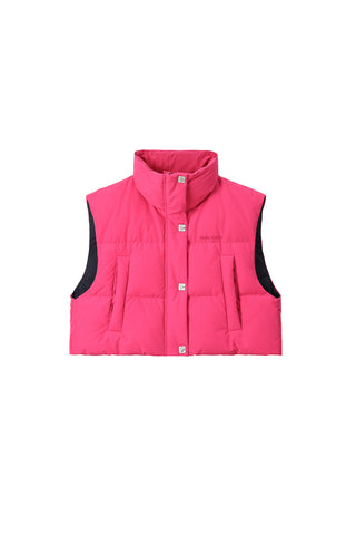 Contrasting Colour Stand Collar Sleeveless Down Vest
