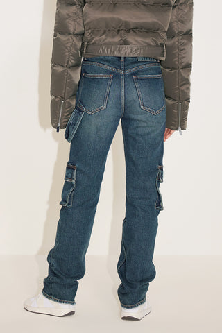 Cargo-Style Double-Waist Side Zipper Vintage Jeans