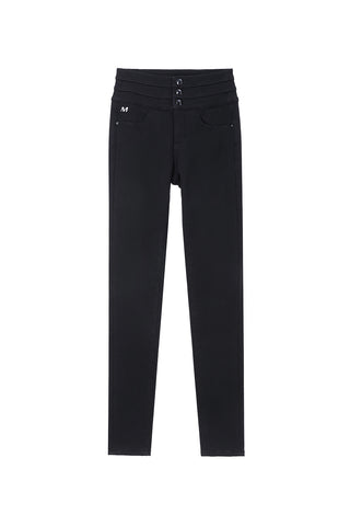 High-Waist Black Fleece-Lined Slim-Fit Denim Jeans