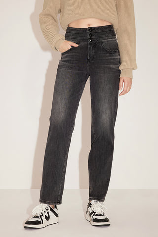 Black And Gray Cashmere Stretch High Waist Straight Jeans