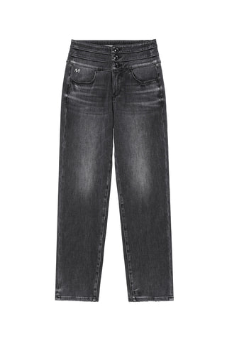 Black And Gray Cashmere Stretch High Waist Straight Jeans