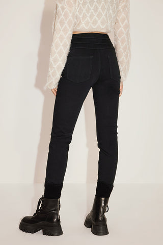Black High Waist Slim Fit Fleece Thermal Jeans