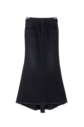 Vintage Black Denim Fishtail Long Skirt