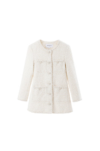 French-Chic Round Collar White Single-Breasted High-End Wool Coat