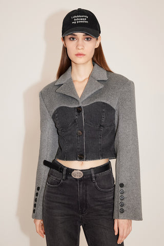 Vintage Style Spliced Cropped Woolen Jacket