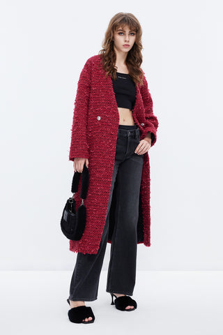 Red Long Woolen Blend Coat
