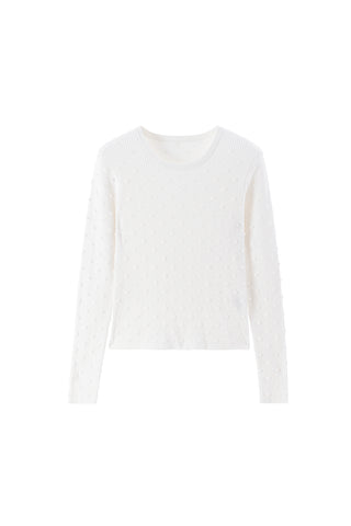 White Check Pattern Jacquard Round Neck Wool Sweater