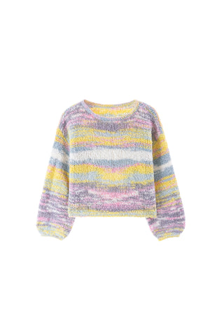 Colourful Gradient Retro Lantern Shape Sleeves Loose Knitted Sweater