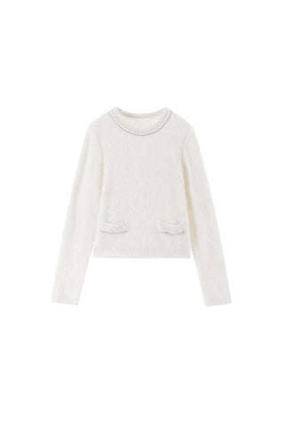 Round Neck Beaded Wool Blend Sweater