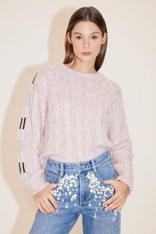 Round Neck Hand-Stitched Pearl-String Short Knit Sweater