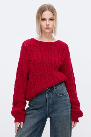 Vintage Round Neck Sweater In Red