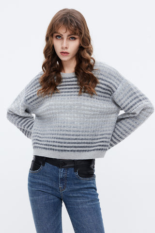 Round Neck Slimming Gradient Mohair Knit Sweater