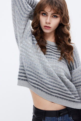 Round Neck Slimming Gradient Mohair Knit Sweater