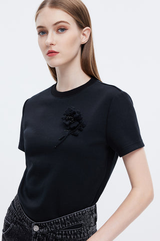 Short T-Shirt With Flower Embrodiery