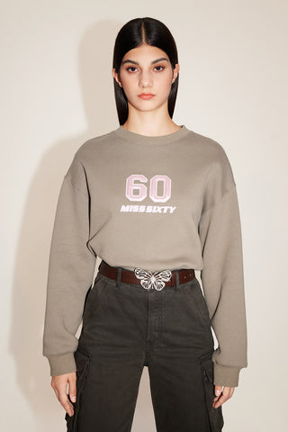 Round Neck Vintage Sporty Sweatshirt With Logo Embrodery