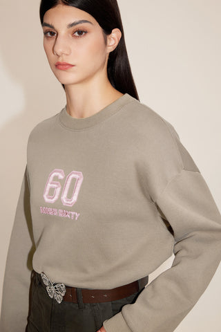 Round Neck Vintage Sporty Sweatshirt With Logo Embroidery