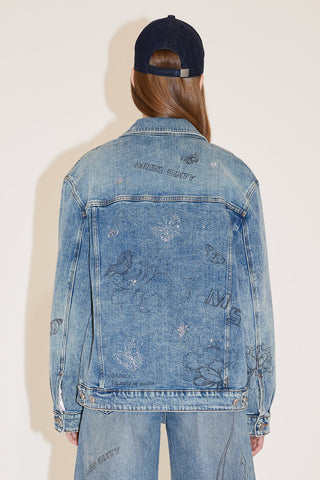 Vintage Loose-Fit Denim Jacket With Butterfly Crystal