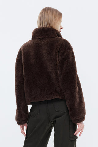 Vintage Brown Half-Zip Faux Fur Jacket