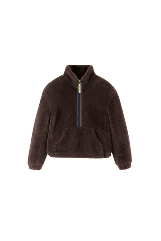Vintage Brown Half-Zip Faux Fur Jacket