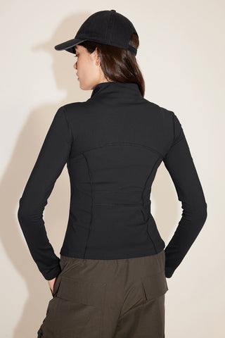 Black High-Neck Elastic Slim Fit Yoga Jacket