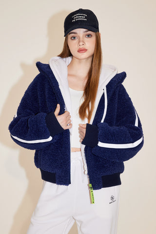Stand-Up Collar Zip-Up Faux Shearling Warm Coat
