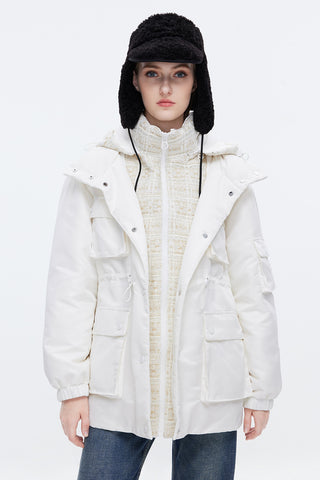 Detachable Hood Down Jacket With Trweed Waistcoat