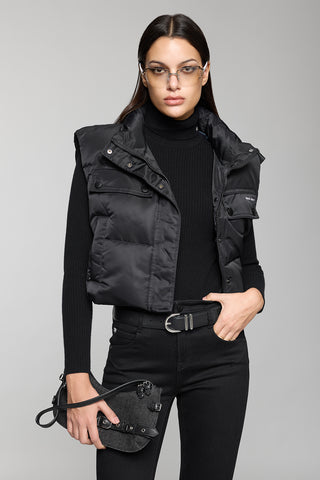 Black Stand Collar Cropped Down Jacket