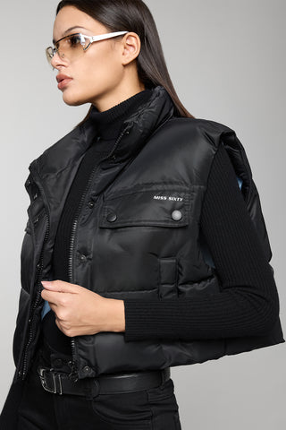 Black Stand Collar Cropped Down Jacket