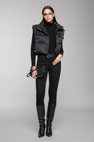 Black Stand Collar Cropped Down Jacket