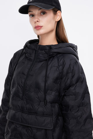 Black Embossed Textured Hooded Thermal Down Jacket