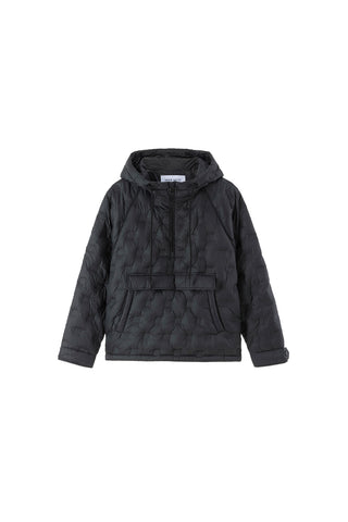 Black Embossed Textured Hooded Thermal Down Jacket