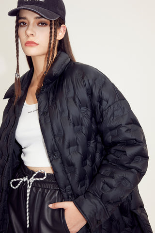 Black Embossed Lapel Down Jacket