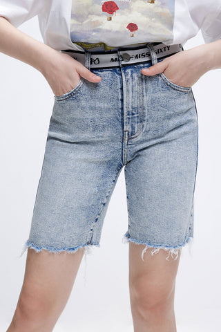 High Waist Paneled Skinny Denim Shorts