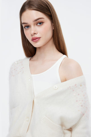Hand Beaded V-Neck Wool Jacket