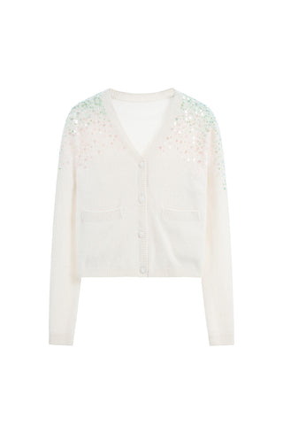 Hand Beaded V-Neck Wool Jacket