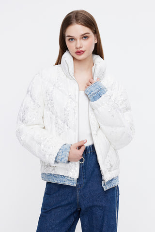 Cropped Down Jacket With Sequin Embellishment