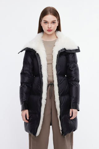 Panelled Fur Collar Long Down Jacket