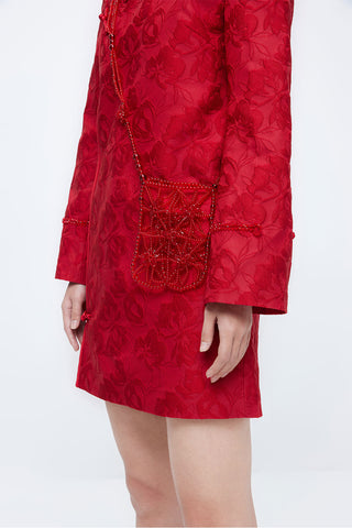 Forbidden City Culture Development Cheongsam Jacquard Dress With Beaded Bag