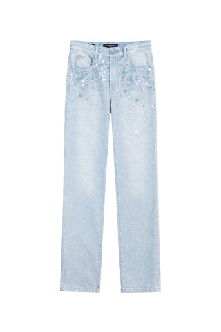 High Waist Jeans With Beaded Embellishment