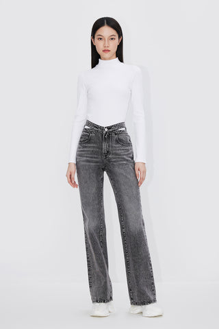 Flared Jeans With Cut Out Waistband