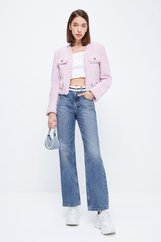 High Waist Straight Fit Jeans With Patchwork