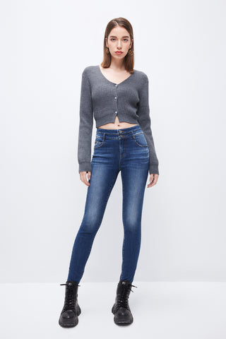 High Waist Double Buttons Skinny Jeans