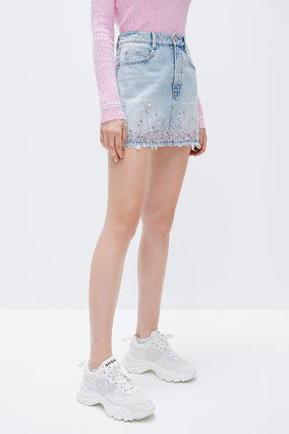 Denim Skirt With Sequin Beaded