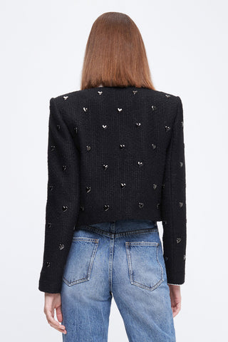 Black Tweed Jacket With Heart Shape Pattern